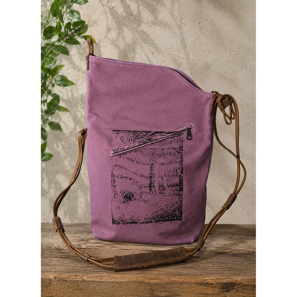 OSISI Canvas Leather Crossbody Bag Made on Salt Spring‎ Island BC Mauve Boho Bag